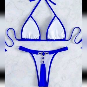 Blue rhinestone thong bikini